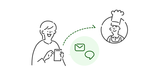 イラスト：勤務先の店長さんにスタッフがAirシフトの紹介用ウェブサイトをスマホから共有している様子